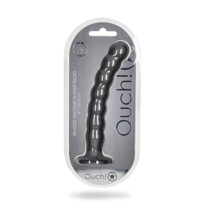 Ouch! Beaded Silicone 8 in. G-Spot Dildo Gunmetal